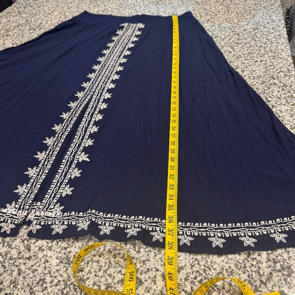 Soft Surroundings Deep Blue A-Line Skirt with White Embroidery - Picture 2 of 8